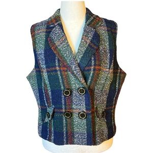 Cabi Plaid Wool-blend Vest XL Navy Red White Green Lined Double Breasted 172